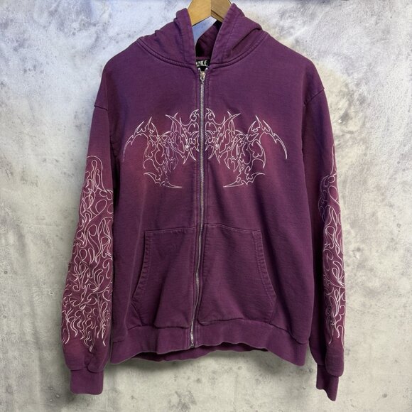 Juvenile Purple Inferno Hoodie Sweatshirt L 23.5x26.5 Embroidered Grunge - Picture 1 of 11
